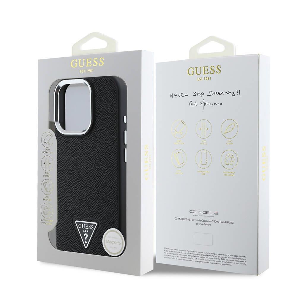 Apple iPhone 16 Pro Kılıf Guess Orjinal Lisanslı M-safe Şarj Özellikli Grained Triangle Kapak