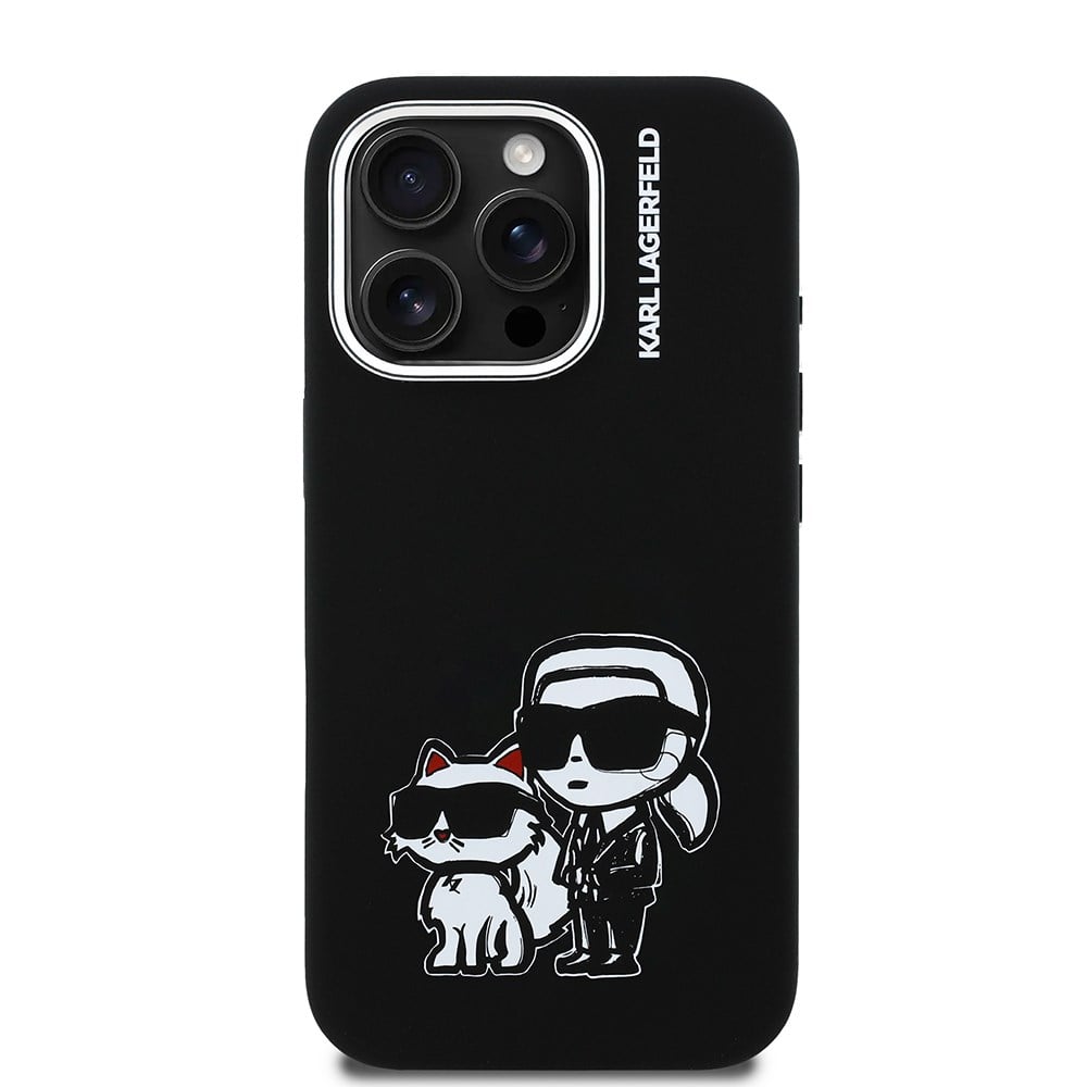 Apple iPhone 16 Pro Kılıf Karl Lagerfeld Orjinal Lisanslı Karl & Choupette Sketch Logo Sililkon Kapak