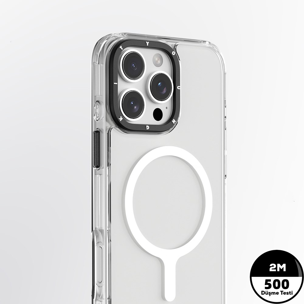 Apple iPhone 16 Pro Kılıf M-safe Şarj Özellikli Renkli Kenar Airbag Şeritli Zore Lamer Kapak