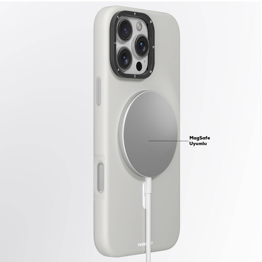 Apple iPhone 16 Pro Kılıf M-safe Şarj Özellikli 360° Standlı Basit Mat Deri Desenli Youngkit Tech Leather Serisi Kapak