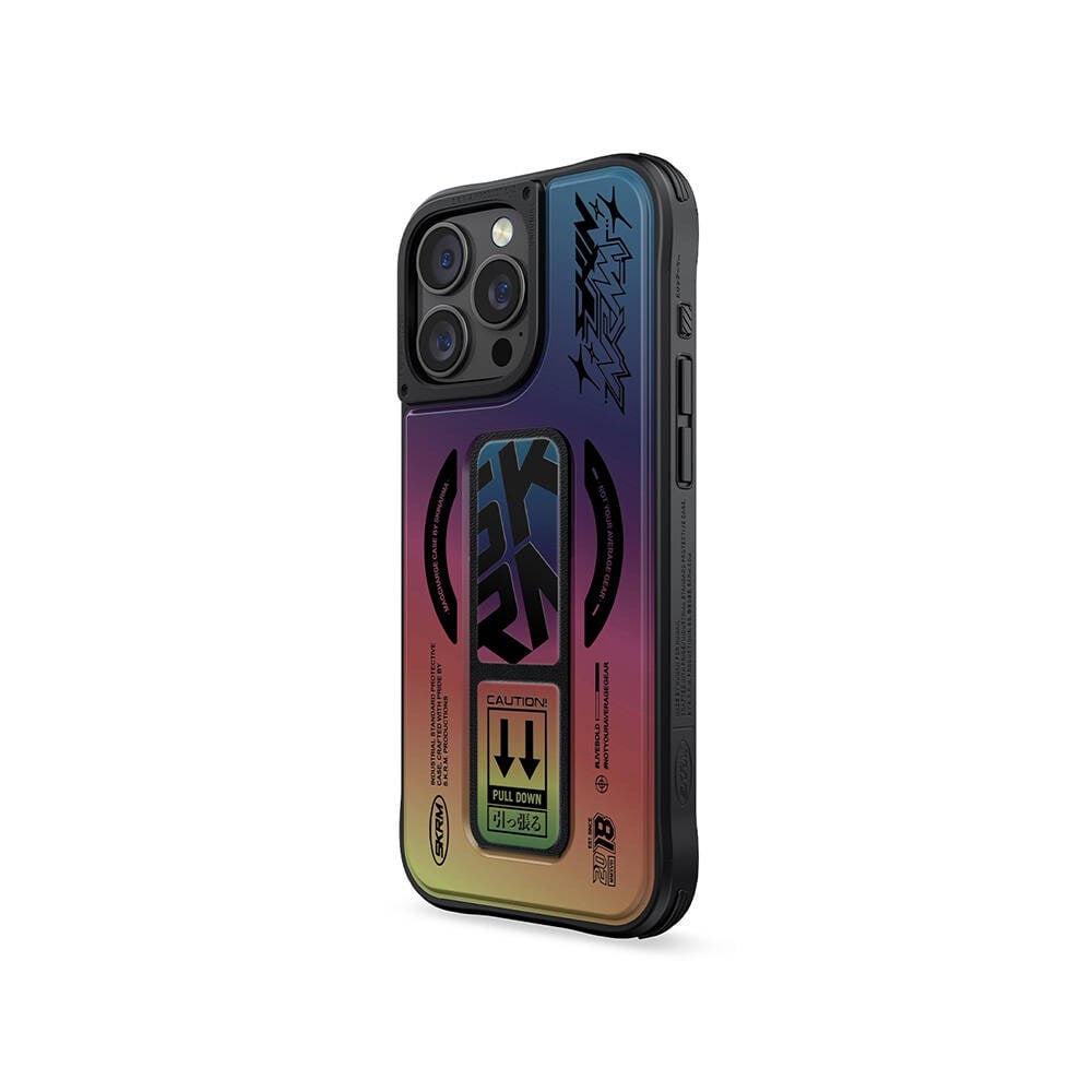 Apple iPhone 16 Pro Kılıf M-safe Şarj Özellikli Holografik Tasarımlı Standlı Deri Görünümlü Skinarma Kira Kobai Kapak