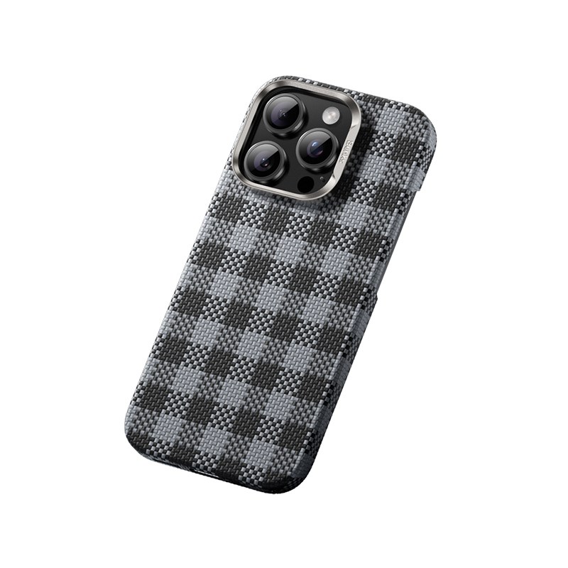 Apple iPhone 16 Pro Kılıf M-safe Şarj Özellikli Ekose Tasarımlı Benks ArmorVichy Kevlar Kapak