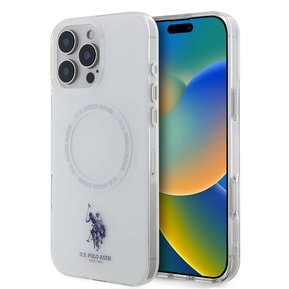 Apple iPhone 16 Pro Kılıf U.S. Polo Assn. Orjinal Lisanslı M-safe Şarj Özellikli IML Double Horse Logolu Ring Kapak