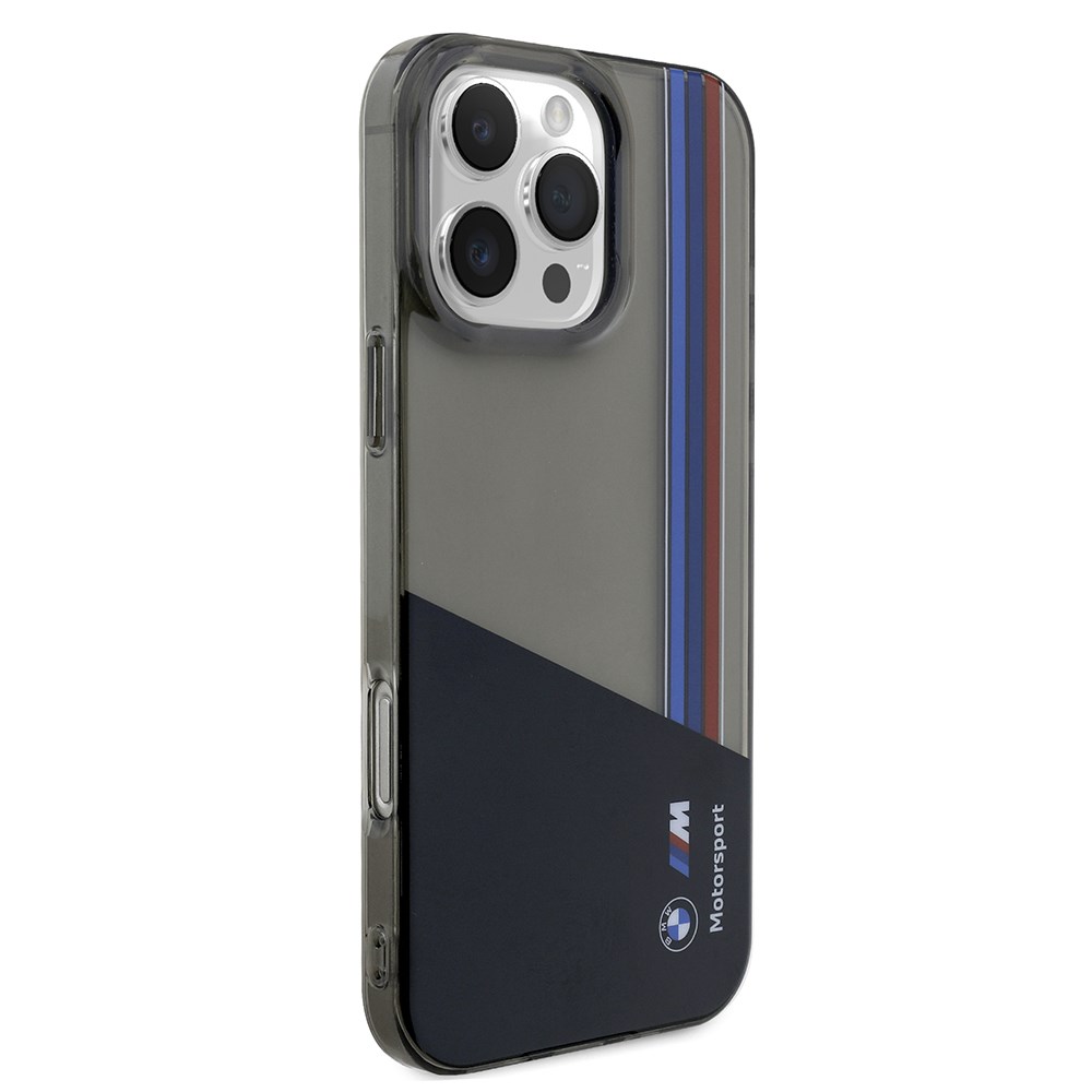 Apple iPhone 16 Pro Max Kılıf BMW Orjinal Lisanslı Yarı Transparan M Dizayn Çizgili Kapak