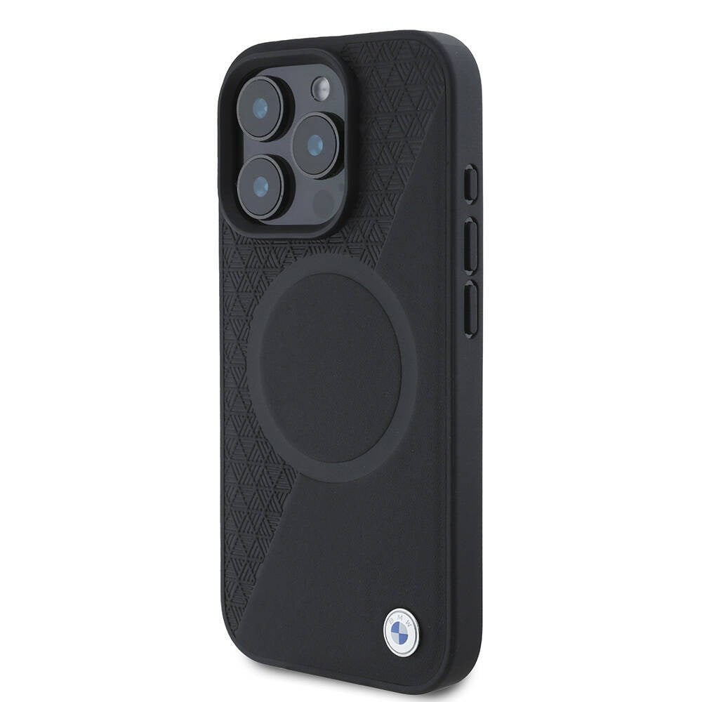 Apple iPhone 16 Pro Max Kılıf BMW Orjinal Lisanslı M-safe Şarj Özellikli Metal Logolu Yarım Dokulu Circle Deri Kapak
