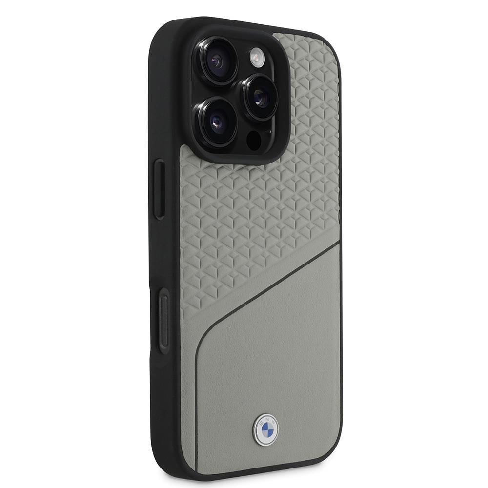Apple iPhone 16 Pro Max Kılıf BMW Orjinal Lisanslı M-safe Şarj Özellikli Metal Logolu Dokulu ve Çizgili Deri Kapak