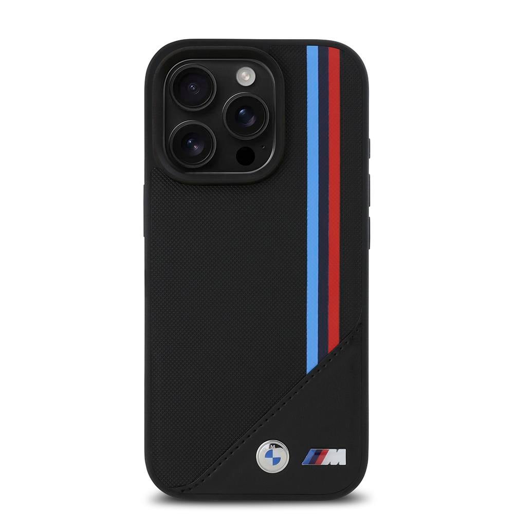 Apple iPhone 16 Pro Max Kılıf BMW Orjinal Lisanslı M-safe Şarj Özellikli M Logolu Üç Çizgili Dikiş Detaylı Meshed Tricolor Stripes Kapak