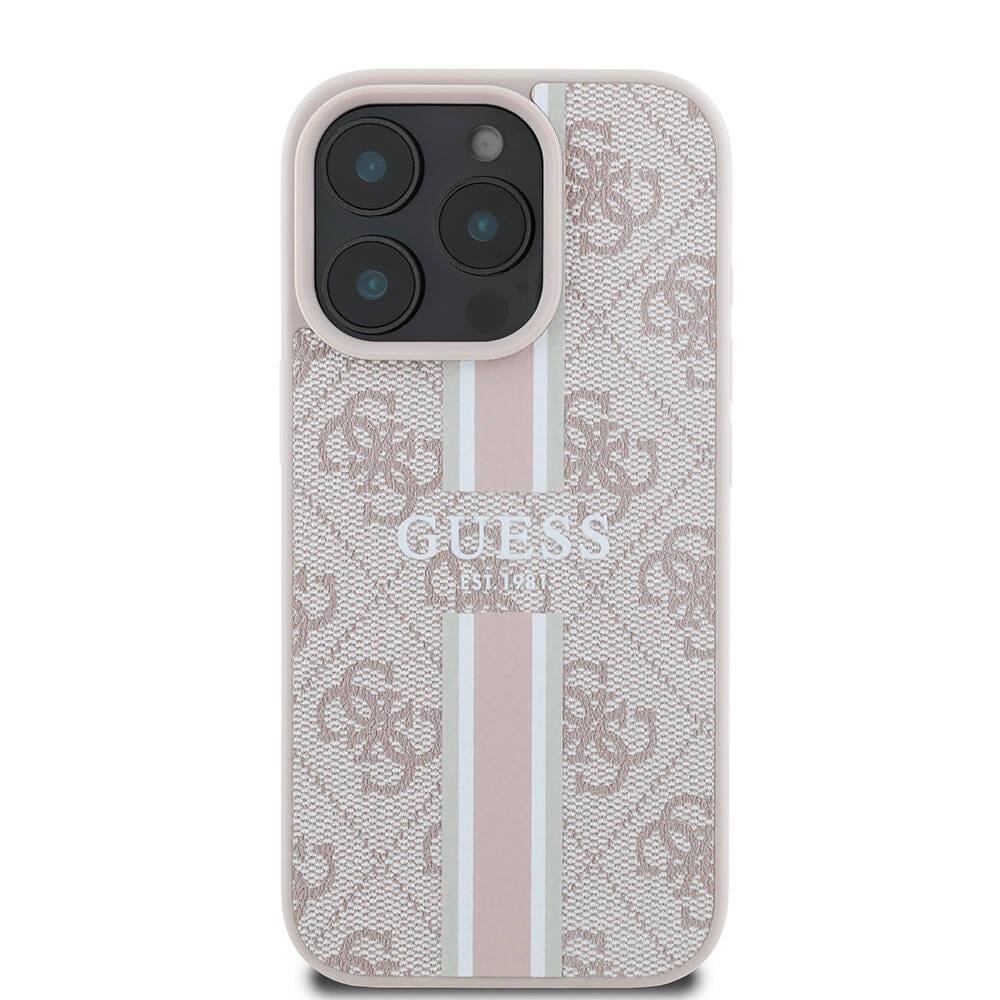 Apple iPhone 16 Pro Max Kılıf Guess Orjinal Lisanslı M-safe Şarj Özellikli 4G Şerit Tasarımlı Printed Kapak
