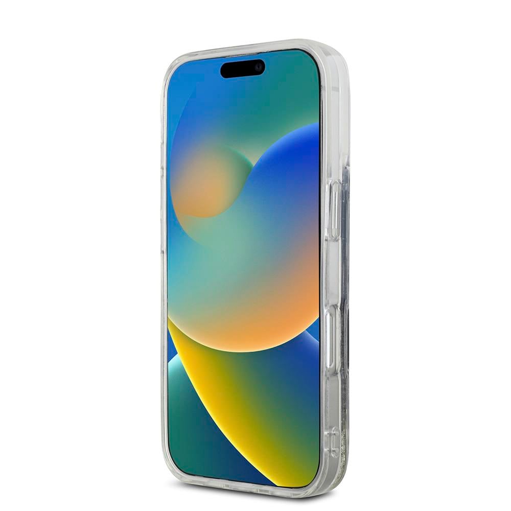 Apple iPhone 16 Pro Max Kılıf Hello Kitty Orjinal Lisanslı M-safe Şarj Özellikli IML Baskı Kitty Head Logolu Sıvılı Simli Altın Ateşi Kapak