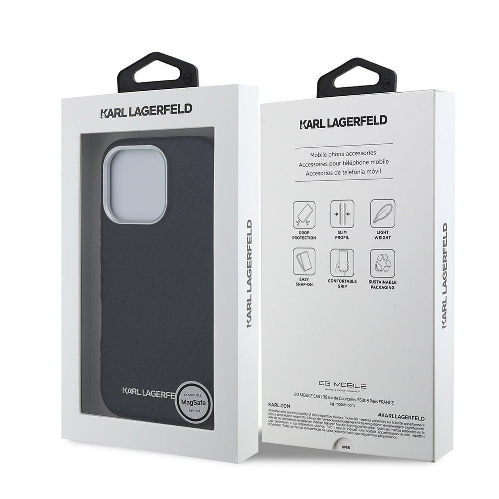 Apple iPhone 16 Pro Max Kılıf Karl Lagerfeld Orjinal Lisanslı PU Deri Damgalı Metal Yazı Logolu Kapak