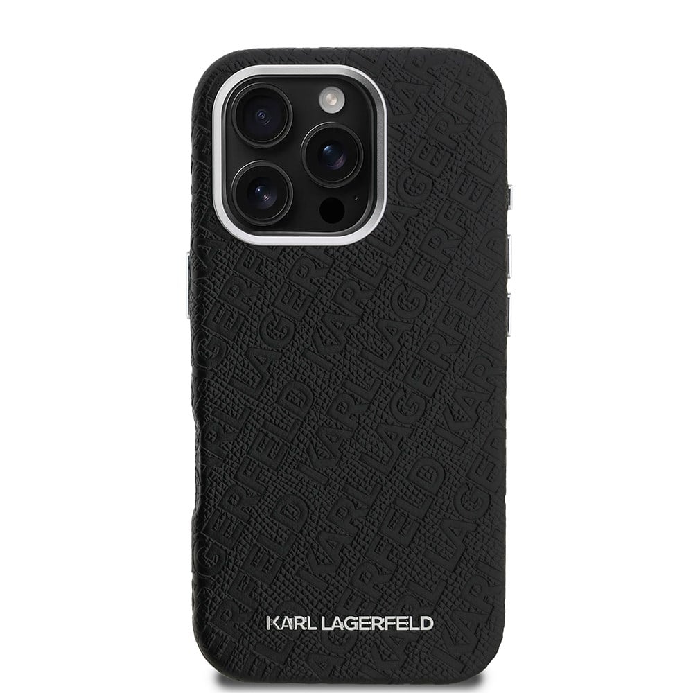Apple iPhone 16 Pro Max Kılıf Karl Lagerfeld Orjinal Lisanslı PU Deri Damgalı Metal Yazı Logolu Kapak