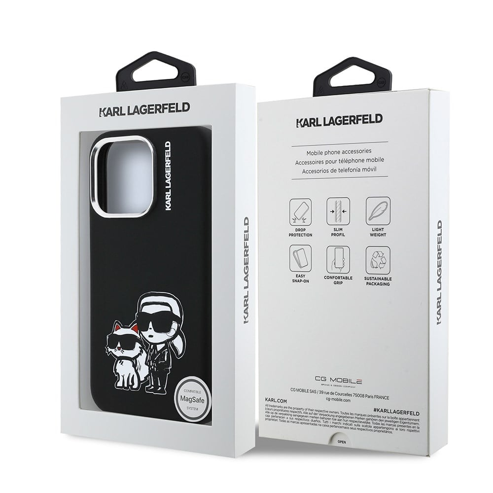 Apple iPhone 16 Pro Max Kılıf Karl Lagerfeld Orjinal Lisanslı Karl & Choupette Sketch Logo Sililkon Kapak
