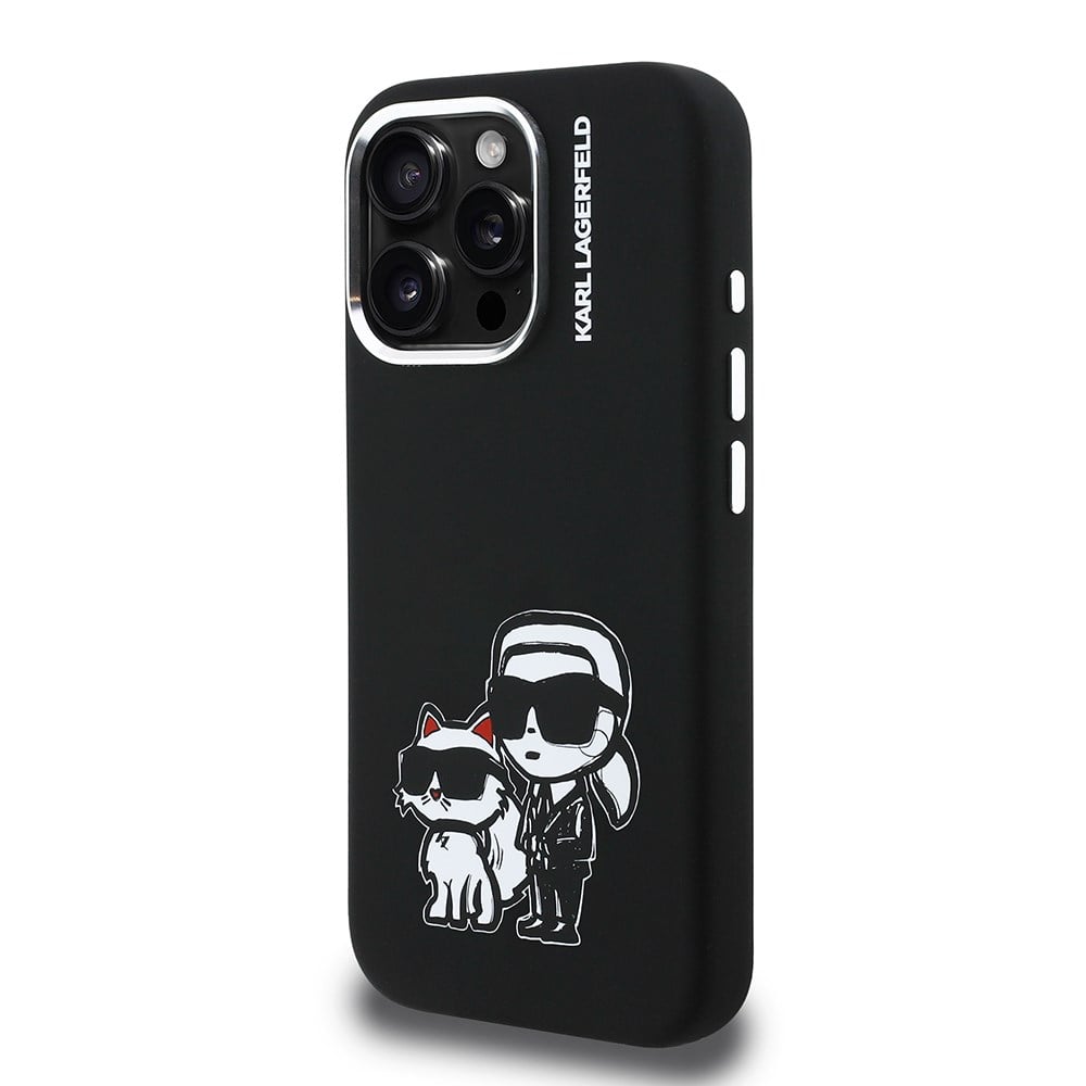 Apple iPhone 16 Pro Max Kılıf Karl Lagerfeld Orjinal Lisanslı Karl & Choupette Sketch Logo Sililkon Kapak