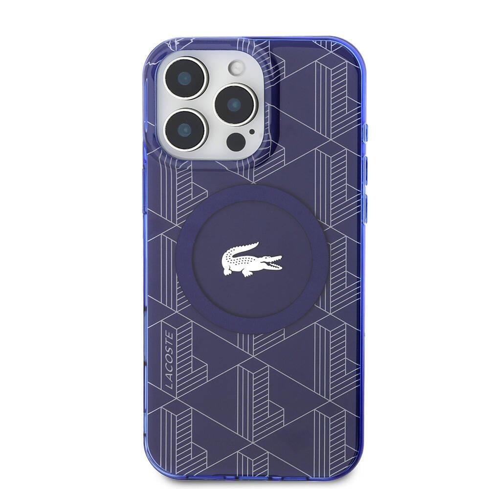 Apple iPhone 16 Pro Max Kılıf Lacoste Orjinal Lisanslı M-safe Şarj Özellikli IML Baskılı Gümüş Timsah Logolu Monogram Kapak