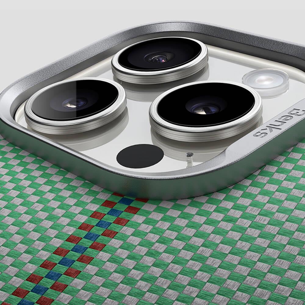 Apple iPhone 16 Pro Max Kılıf M-safe Şarj Özellikli Karbon Fiber Tasarımlı Benks Passion Green ArmorAir Kevlar Kapak