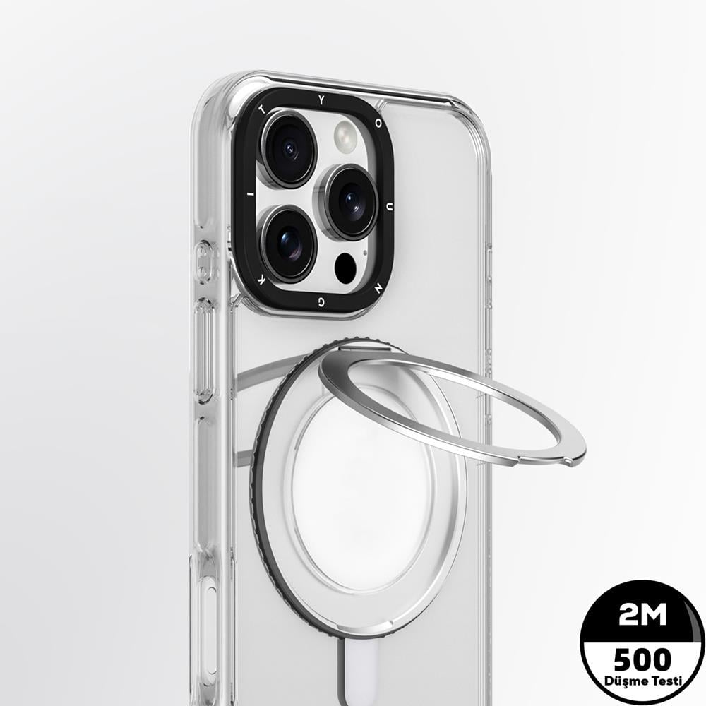 Apple iPhone 16 Pro Max Kılıf M-safe Şarj Özellikli Parmak Ring Standlı Youngkit Pivot Serisi Kapak