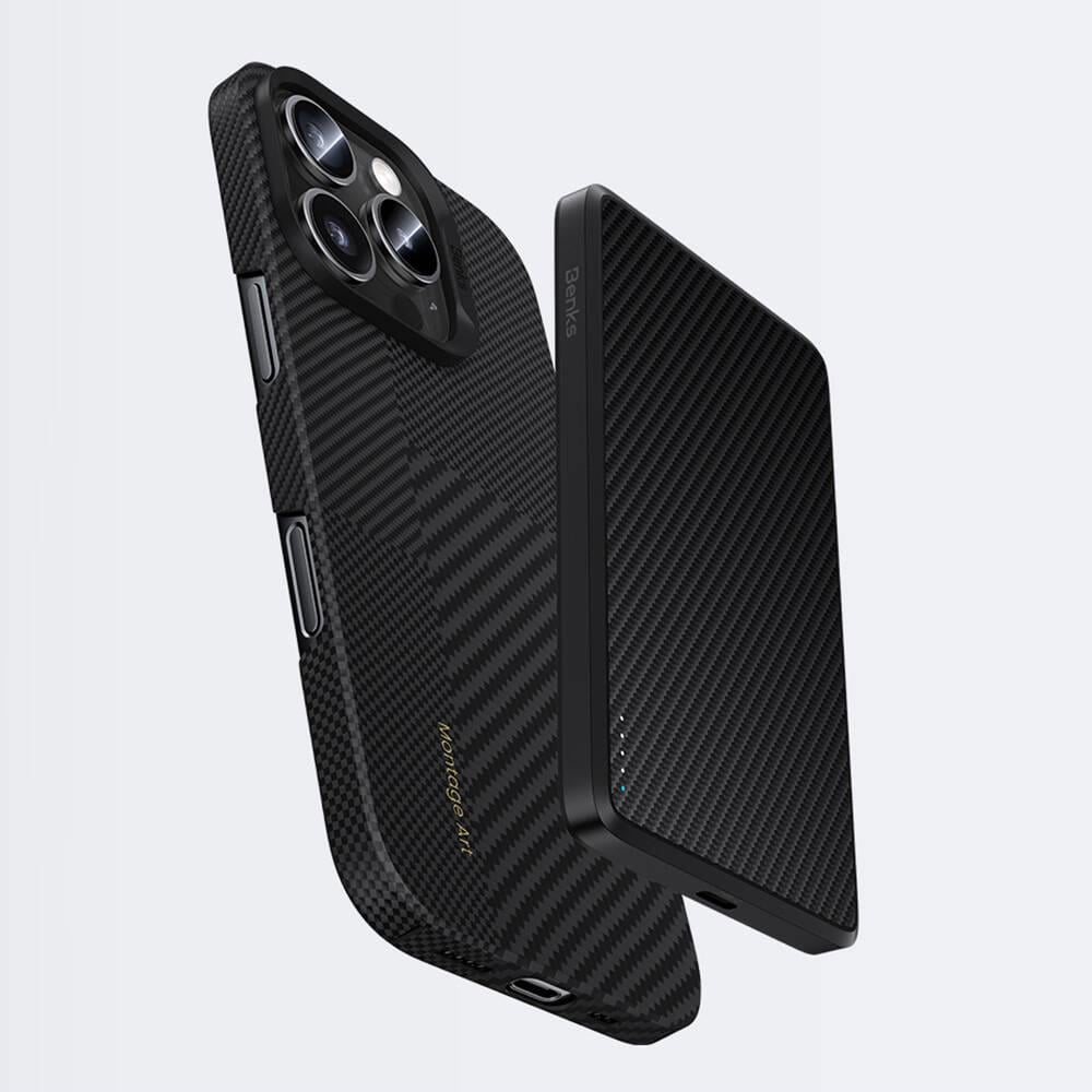 Apple iPhone 16 Pro Max Kılıf M-safe Şarj Özellikli Karbon Fiber Benks Montage ArmorAir Kevlar Kapak