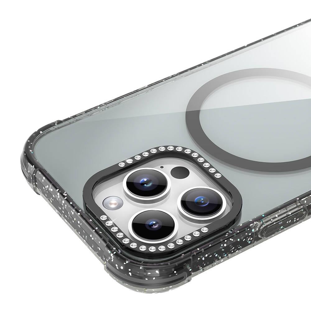 Apple iPhone 16 Pro Max Kılıf M-safe Şarj Özellikli Taşlı ve Simli Tasarım Mutural Blink Kapak