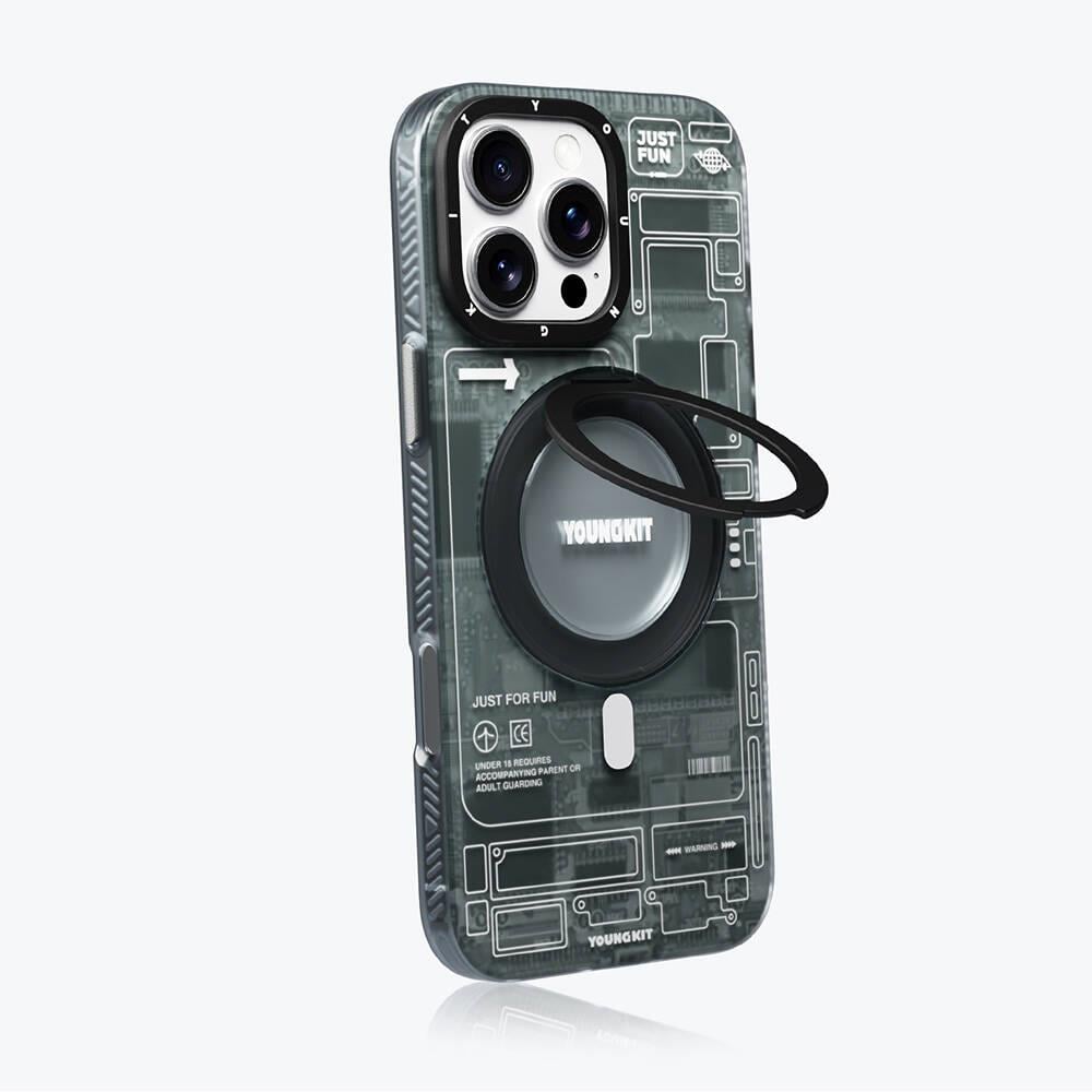 Apple iPhone 16 Pro Max Kılıf M-safe Şarj Özellikli Youngkit 360° Standlı Technology Serisi Kapak