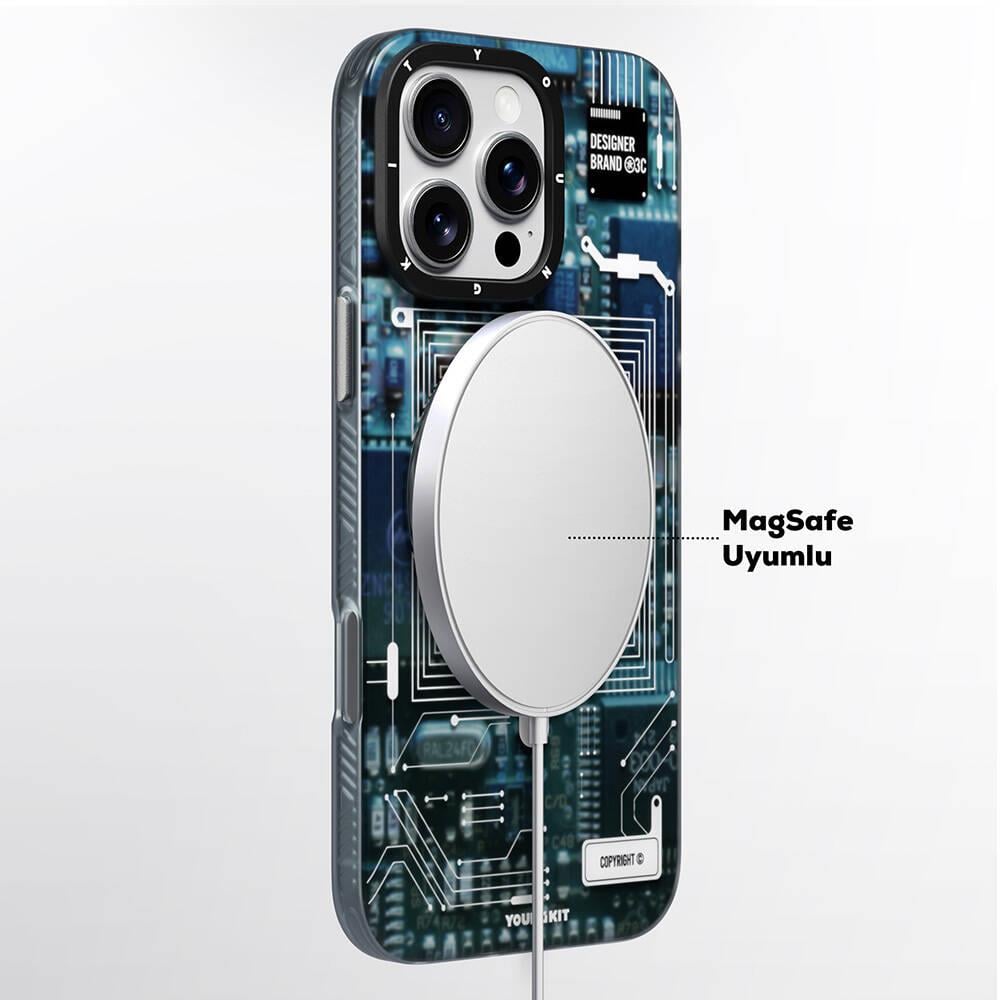 Apple iPhone 16 Pro Max Kılıf M-safe Şarj Özellikli Youngkit 360° Standlı Technology Serisi Kapak