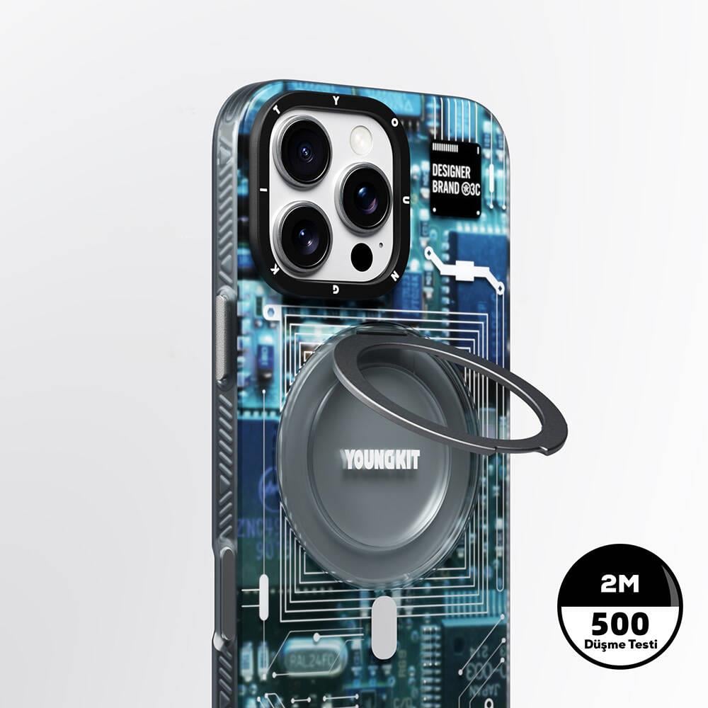 Apple iPhone 16 Pro Max Kılıf M-safe Şarj Özellikli Youngkit 360° Standlı Technology Serisi Kapak