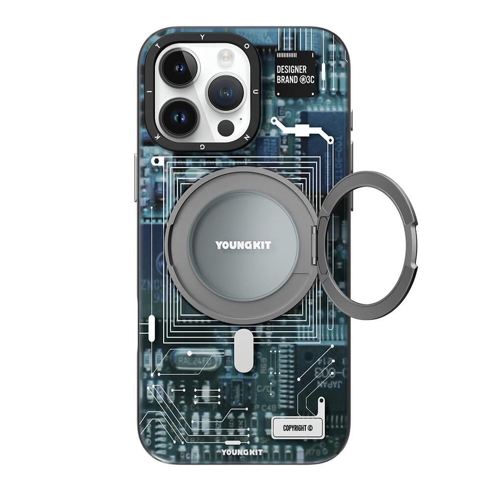 Apple iPhone 16 Pro Max Kılıf M-safe Şarj Özellikli Youngkit 360° Standlı Technology Serisi Kapak