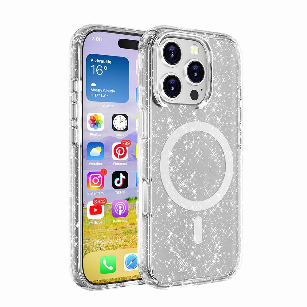 Apple iPhone 16 Pro Max Kılıf M-safe Şarj Özellikli Parlayan Simli Saydam Renkli Zore Allstar Kapak