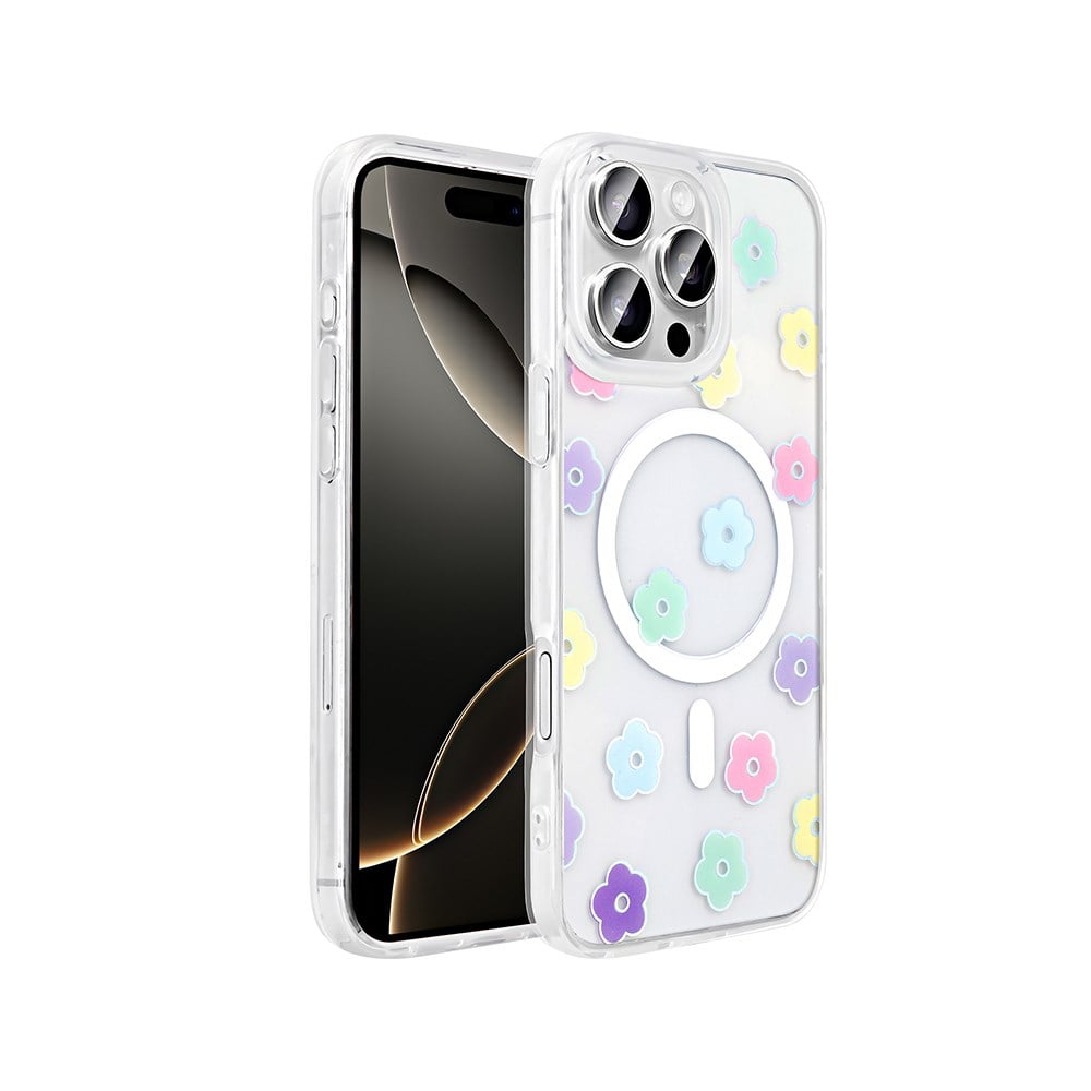 Apple iPhone 16 Pro Max Kılıf M-Safe Şarj Özellikli Şeffaf Zore Folk Sert Kapak