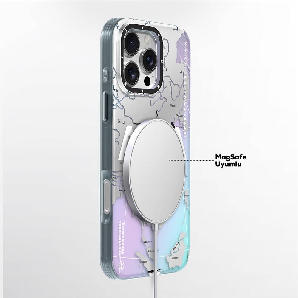 Apple iPhone 16 Pro Max Kılıf M-safe Şarj Özellikli Koordinat Yazı Desenli Benks Summit Serisi Kapak