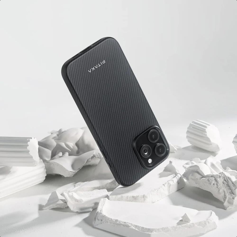 Apple iPhone 16 Pro Max Kılıf M-safe Şarj Özellikli Aramid Fiber Pitaka Military-Grade Classic Serisi Black-Grey Twill Kapak