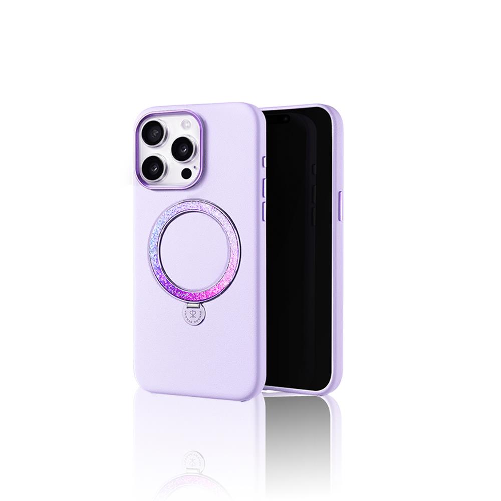 Apple iPhone 16 Pro Max Kılıf M-safe Şarj Özellikli Standlı Suni Deri Tasarımlı Pynana Dancing Circle Serisi Kapak