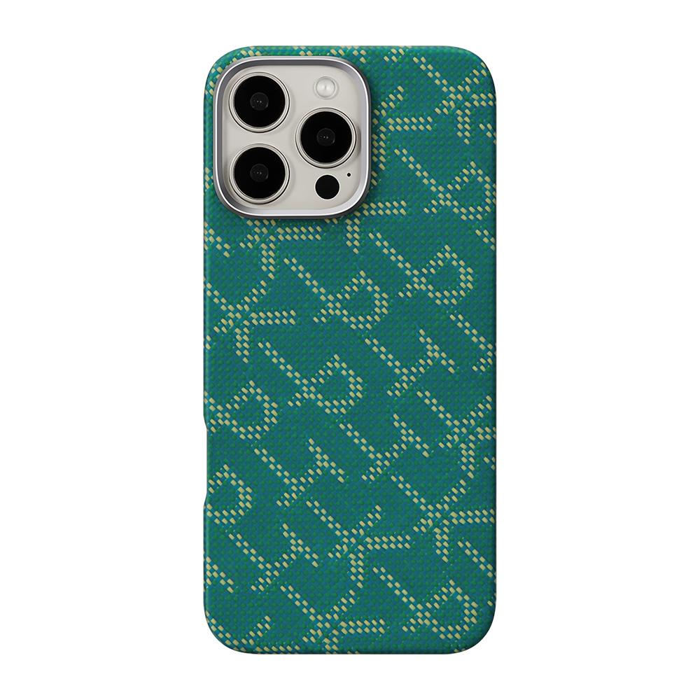 Apple iPhone 16 Pro Max Kılıf M-safe Şarj Özellikli Aramid Fiber Pitaka Tactile Woven Monogram Serisi Kapak