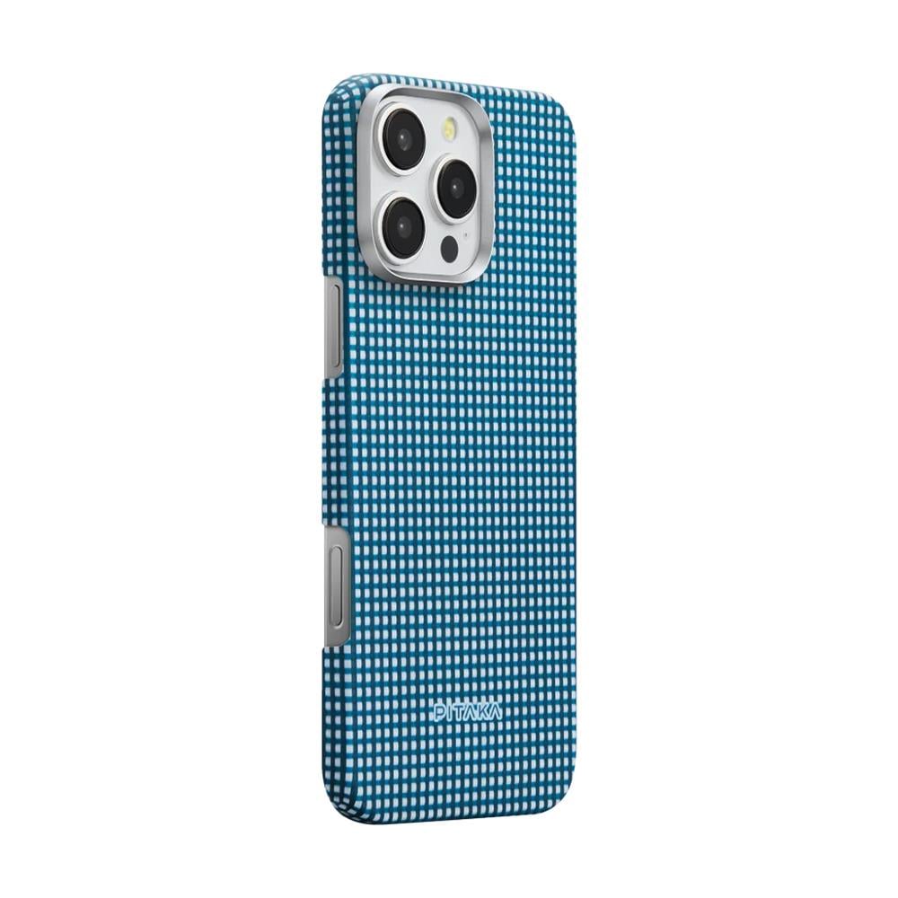 Apple iPhone 16 Pro Max Kılıf M-safe Şarj Özellikli Aramid Fiber Pitaka Ultra-Slim Classic Serisi Ocean Blue Kapak