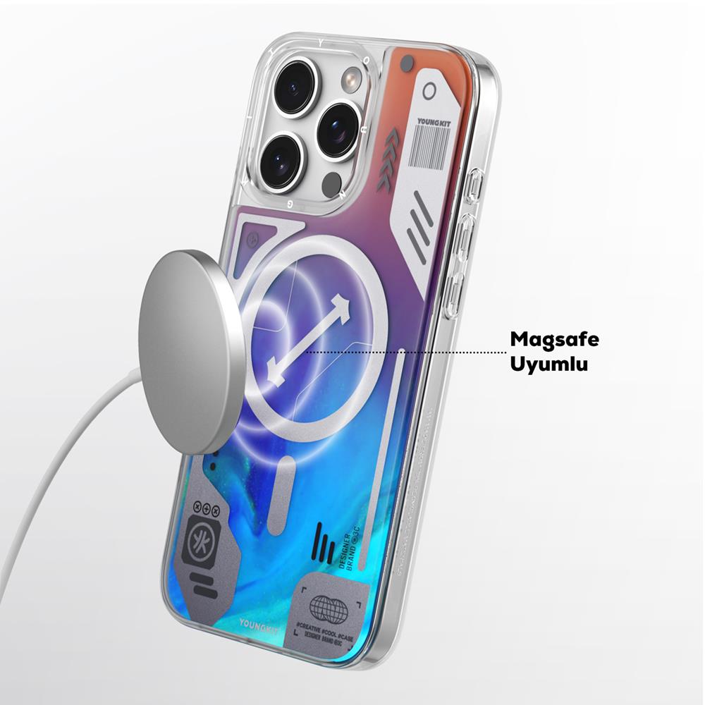 Apple iPhone 16 Pro Max Kılıf M-safe Şarj Özellikli Parlak Kumlu Sıvılı Tasarımlı Galaxy Fantasy Serisi Kapak