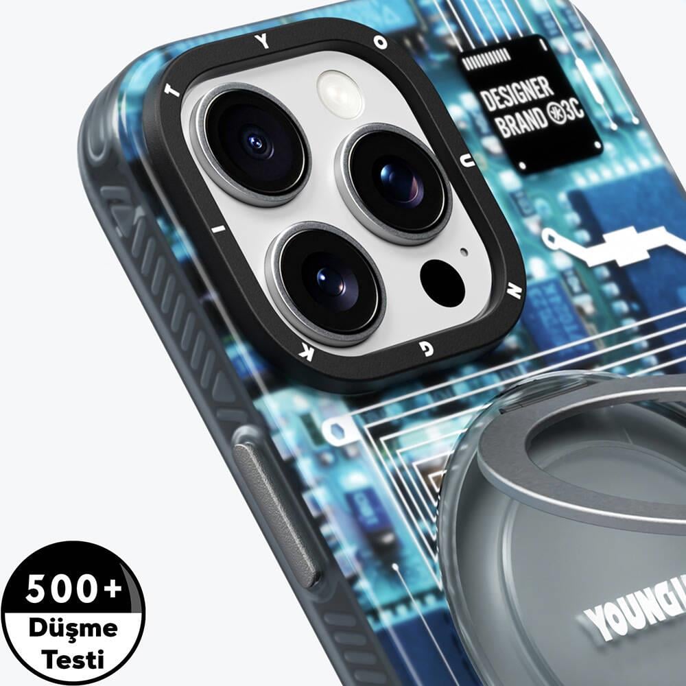 Apple iPhone 16 Pro Max Kılıf M-safe Şarj Özellikli Youngkit 360° Standlı Technology Serisi Kapak