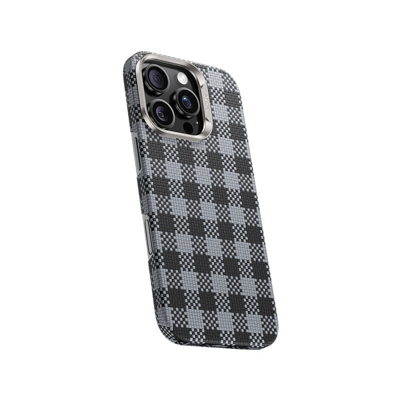 Apple iPhone 16 Pro Max Kılıf M-safe Şarj Özellikli Ekose Tasarımlı Benks ArmorVichy Kevlar Kapak