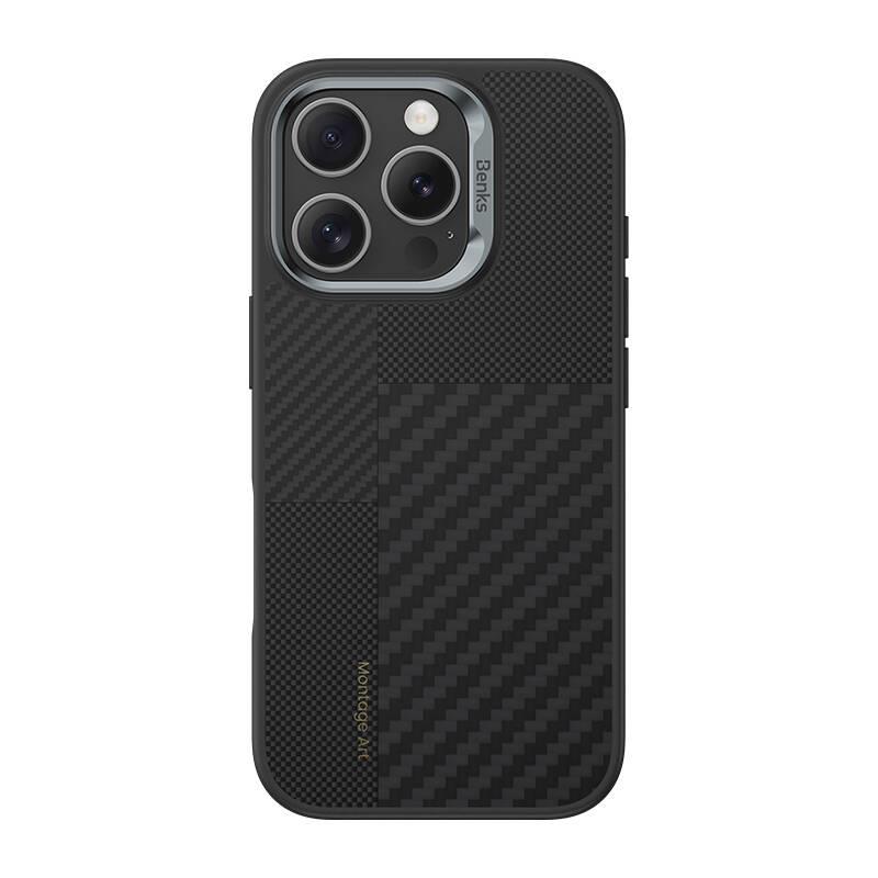 Apple iPhone 16 Pro Max Kılıf M-safe Şarj Özellikli Karbon Fiber Benks Montage Hybrid ArmorPro Kevlar Kapak