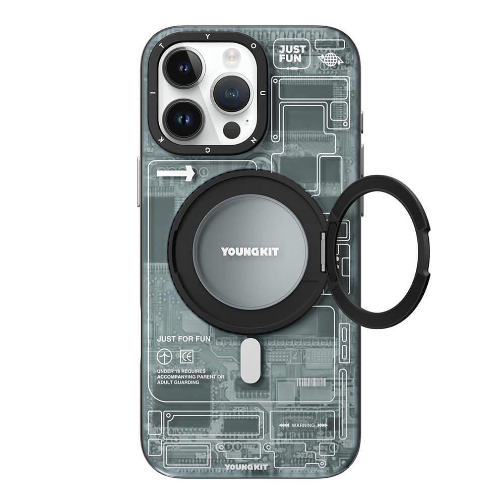 Apple iPhone 16 Pro Max Kılıf M-safe Şarj Özellikli Youngkit 360° Standlı Technology Serisi Kapak