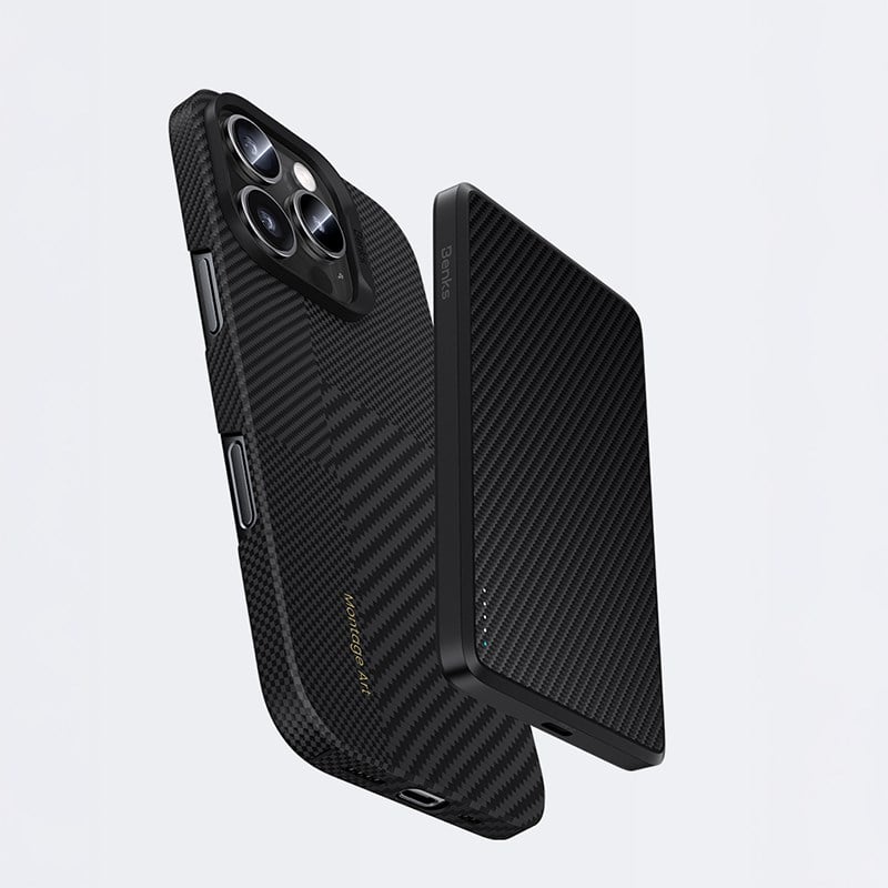 Apple iPhone 16 Pro Max Kılıf Magsafe Şarj Özellikli Karbon Fiber Benks Yeni Seri Montage ArmorAir Kevlar Kapak