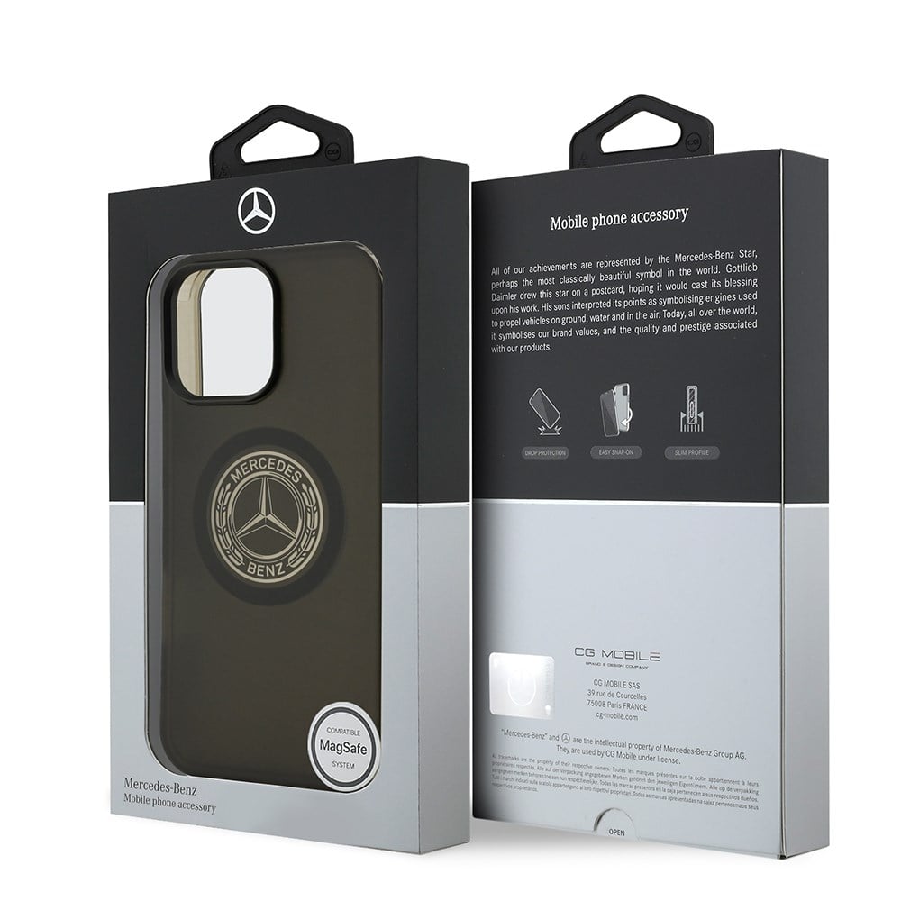 Apple iPhone 16 Pro Max Kılıf Mercedes Benz Orjinal Lisanslı M-safe Şarj Özellikli Buzlu PC Nostaljik Yıldız Dizayn Kapak