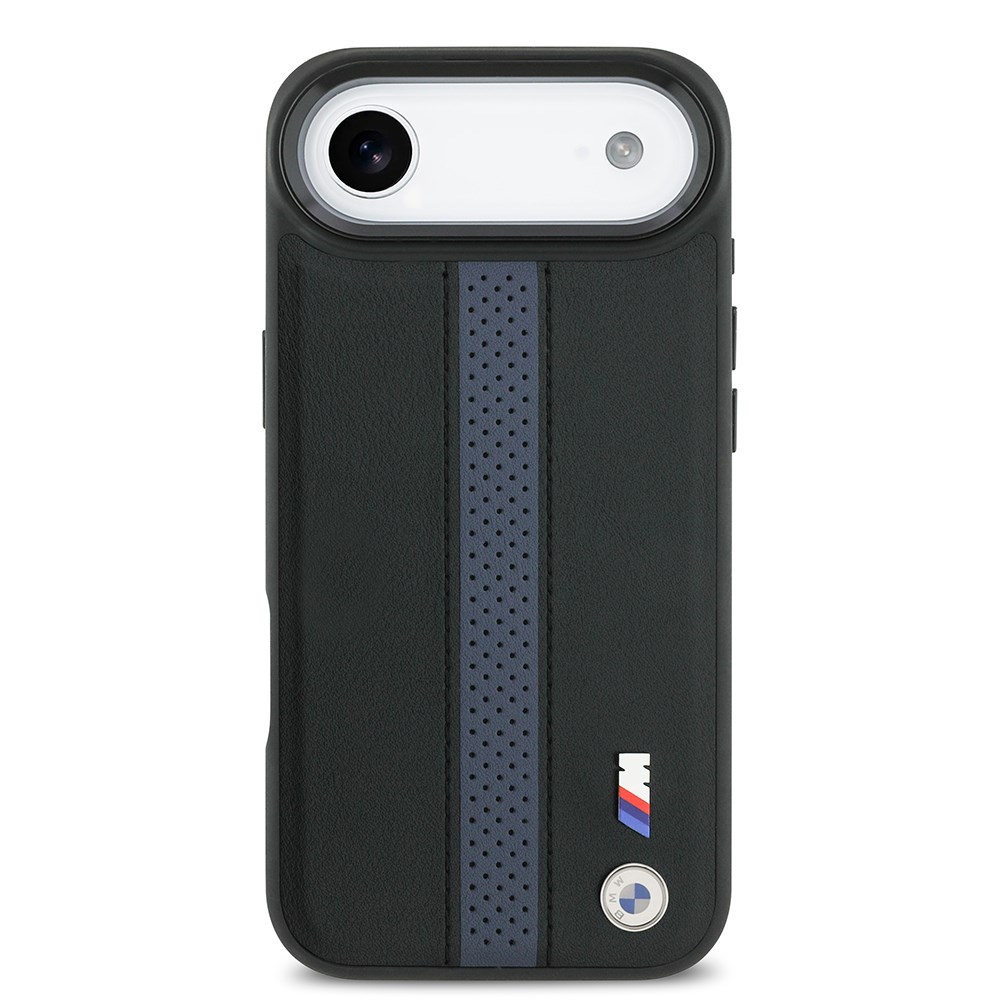 Apple iPhone 17 Air Kılıf BMW Orjinal Lisanslı M-safe Şarj Özellikli Deri Arka Yüzey Metal Logolu Delikli Şerit Tasarımlı Kapak