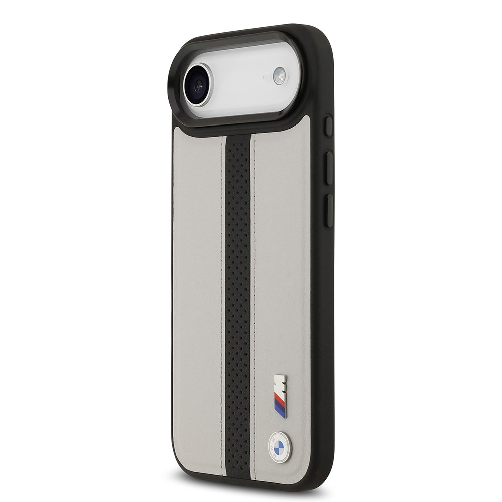 Apple iPhone 17 Air Kılıf BMW Orjinal Lisanslı M-safe Şarj Özellikli Deri Arka Yüzey Metal Logolu Delikli Şerit Tasarımlı Kapak