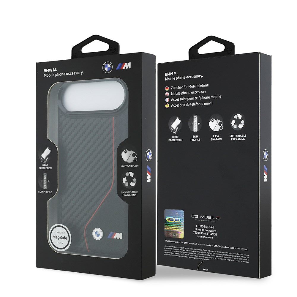 Apple iPhone 17 Air Kılıf BMW Orjinal Lisanslı M-safe Şarj Özellikli Metal BMW ve M Logolu PU Karbon Tasarımlı Kapak