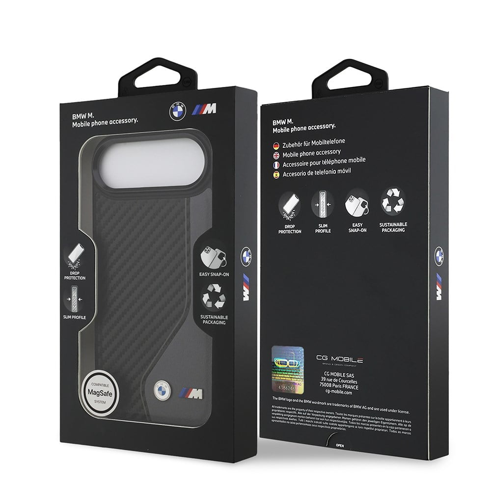 Apple iPhone 17 Air Kılıf BMW Orjinal Lisanslı M-safe Şarj Özellikli Metal BMW ve M Logolu PU Karbon Tasarımlı Kapak