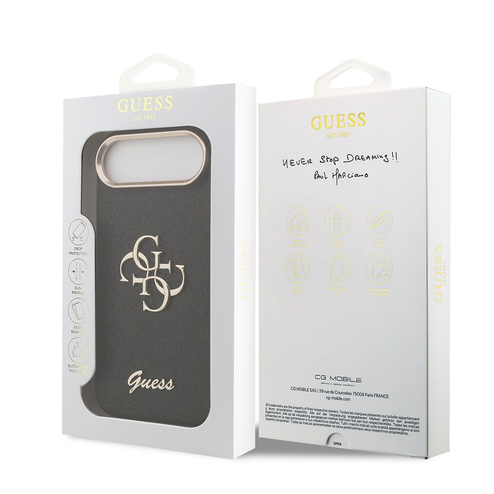 Apple iPhone 17 Air Kılıf Guess Orjinal Lisanslı 4G Büyük Metal Kamera Çerçeveli ve Logolu Glitter Kapak