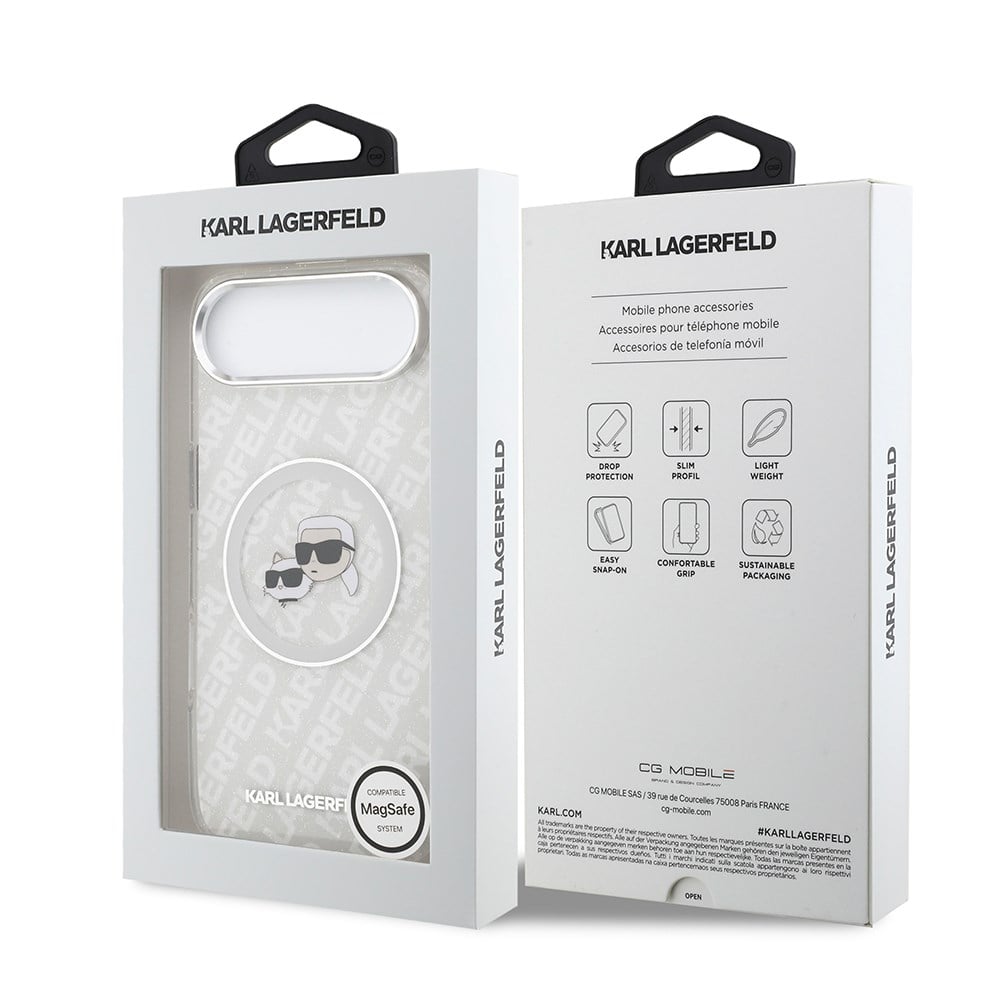 Apple iPhone 17 Air Kılıf Karl Lagerfeld Orjinal Lisanslı Parlayan Simli Karl & Choupette Heads Kapak
