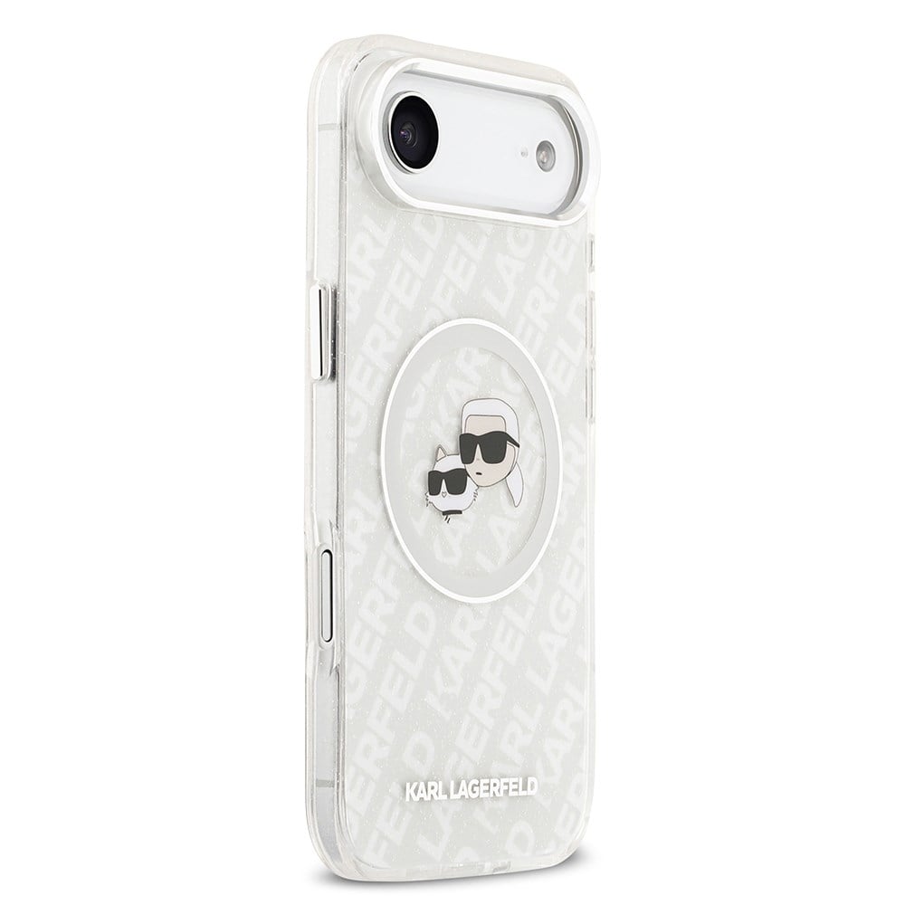 Apple iPhone 17 Air Kılıf Karl Lagerfeld Orjinal Lisanslı Parlayan Simli Karl & Choupette Heads Kapak