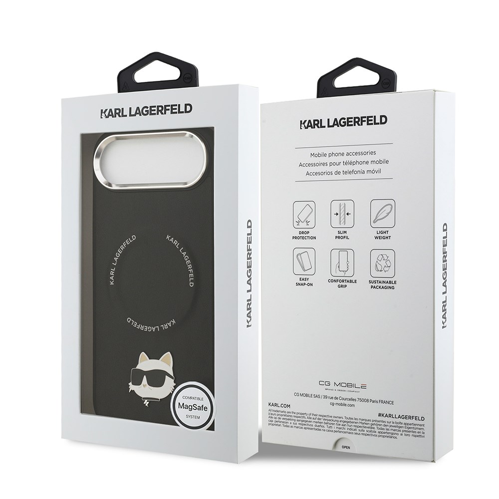 Apple iPhone 17 Air Kılıf Karl Lagerfeld Orjinal Lisanslı M-safe Şarj Özellikli Metal Kamera ve Buton Tasarımlı Choupette PU Deri Kapak