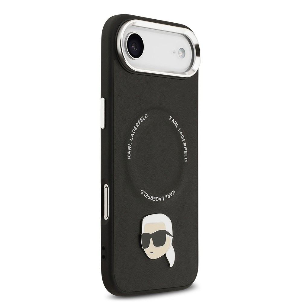 Apple iPhone 17 Air Kılıf Karl Lagerfeld Orjinal Lisanslı M-safe Şarj Özellikli Metal Kamera ve Buton Tasarımlı Karl PU Deri Kapak