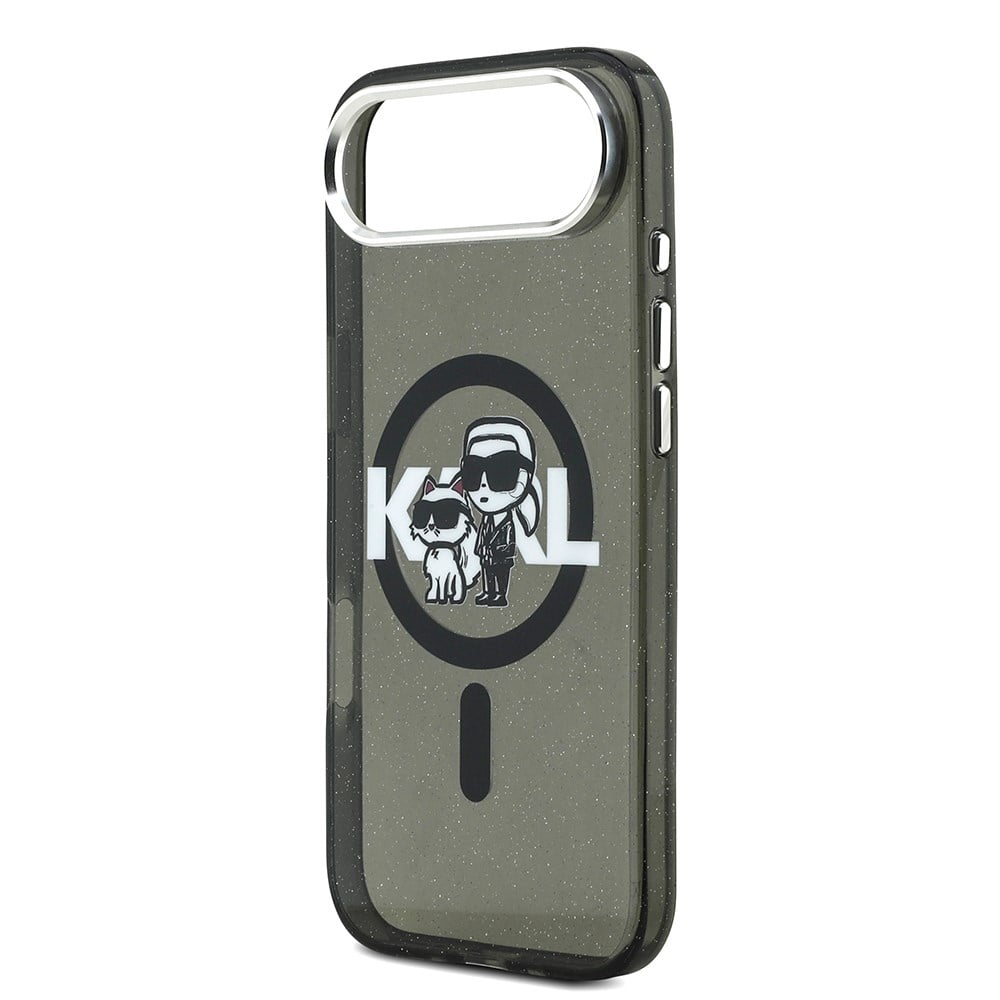 Apple iPhone 17 Air Kılıf Karl Lagerfeld Orjinal Lisanslı Parlayan Simli Karl & Choupette Sketch Logo Kapak